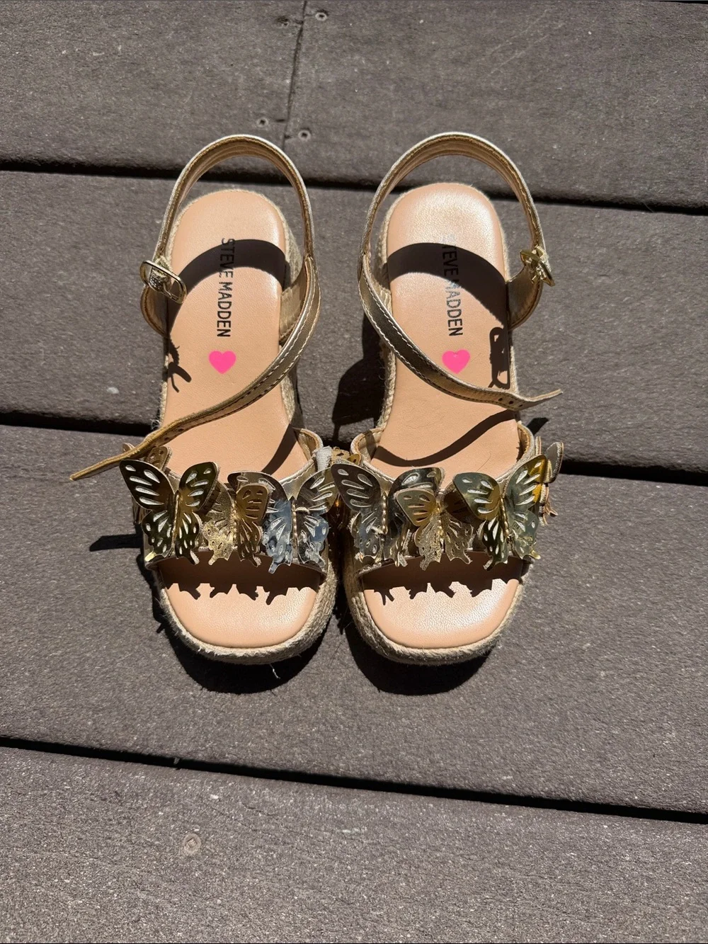 Steve Madden Kids Metallic Gold Butterfly Sandals
